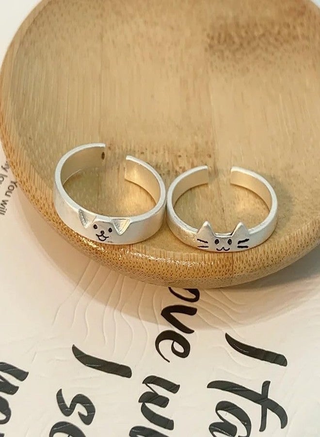 POYAMUSE Cute Dog and Cat Ring Set for Couple, Friends, Minimalist Lovely Pet Band Ring, Pet Lover Jewelry Gift, Adjustable Rings-silver - Image 4